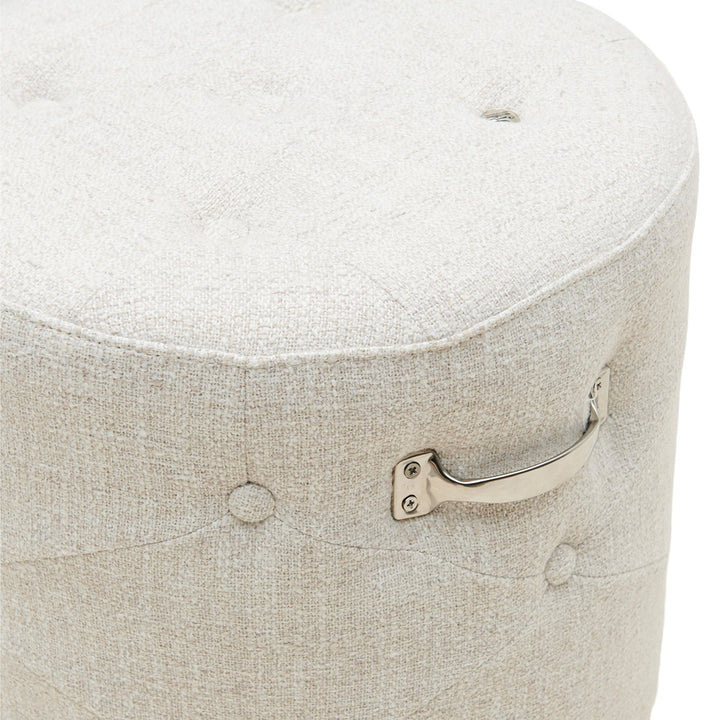 Bowery Footstool; Rich Tweed Antique White