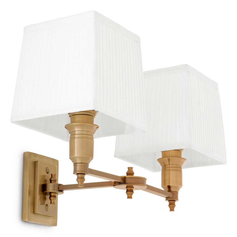 Eichholtz Wandlamp Lexington Double Antiek Messing Wit – afbeelding 1