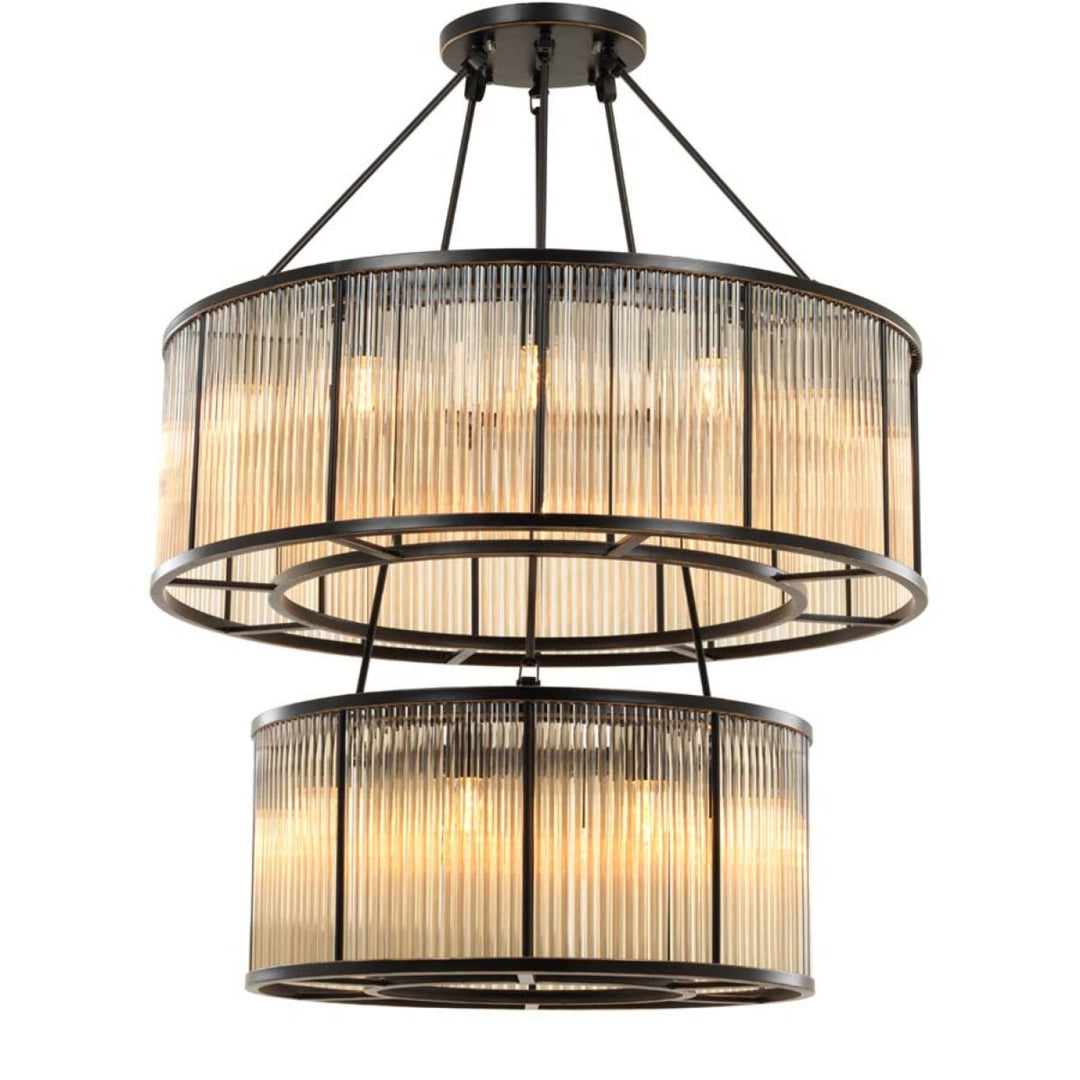 Eichholtz Chandelier Bernardi Bronze Highlight Vintage Glass