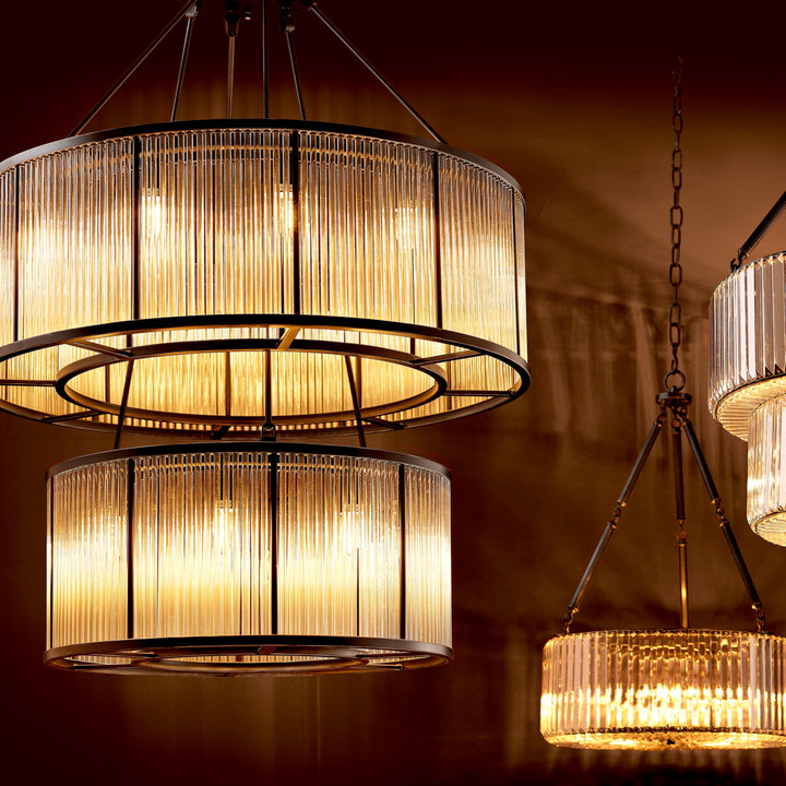 Eichholtz Chandelier Bernardi Bronze Highlight Vintage Glass