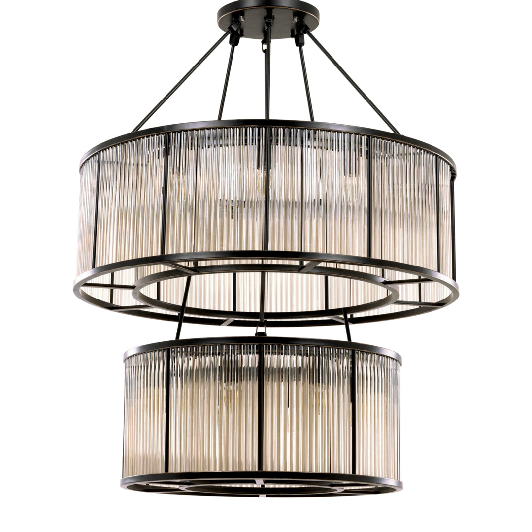 Eichholtz Chandelier Bernardi Bronze Highlight Vintage Glass
