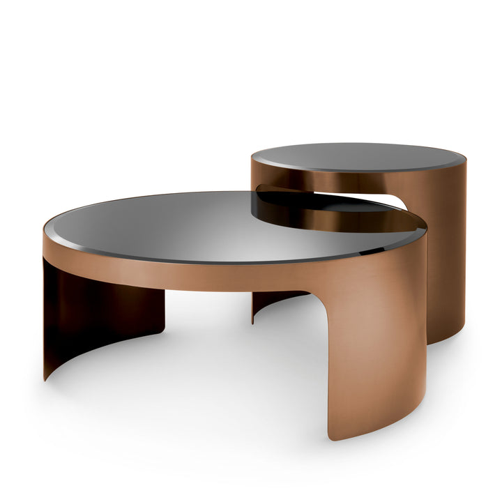 Eichholtz Salontafel Piemonte Set of 2 Brushed Copper Black Glass