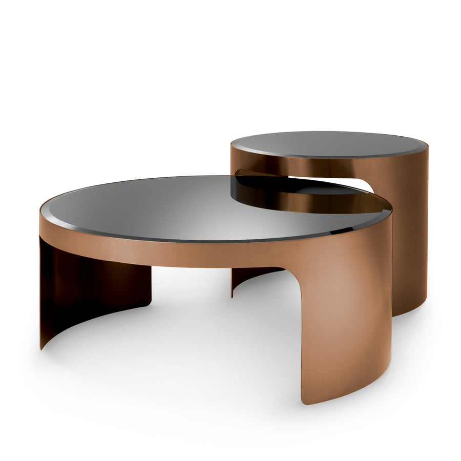 Eichholtz Salontafel Piemonte Set of 2 Brushed Copper Black Glass