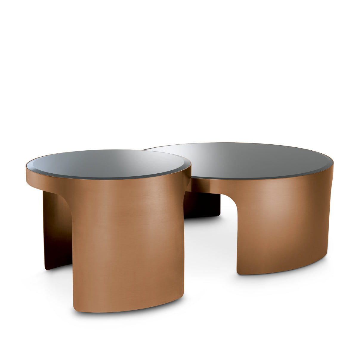 Eichholtz Salontafel Piemonte Set of 2 Brushed Copper Black Glass