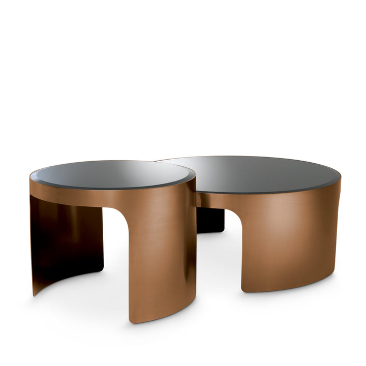 Eichholtz Salontafel Piemonte Set of 2 Brushed Copper Black Glass