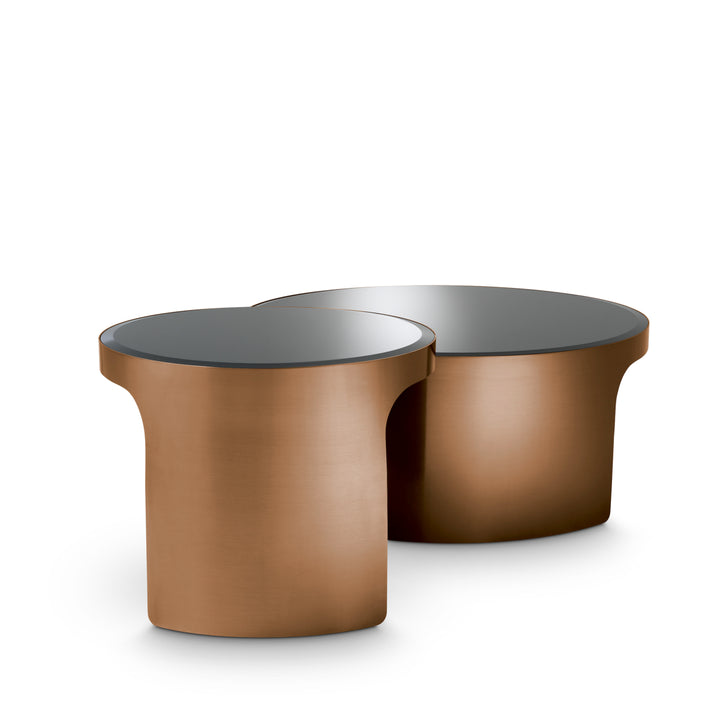 Eichholtz Salontafel Piemonte Set of 2 Brushed Copper Black Glass