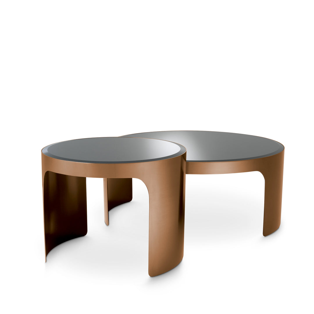 Eichholtz Salontafel Piemonte Set of 2 Brushed Copper Black Glass