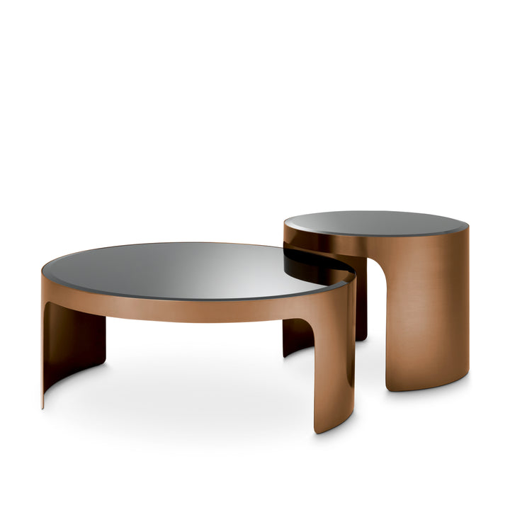 Eichholtz Salontafel Piemonte Set of 2 Brushed Copper Black Glass