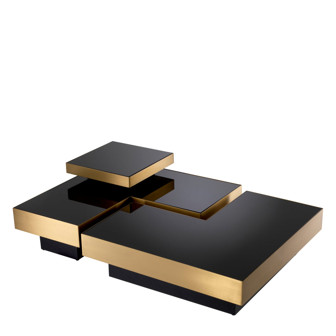 Eichholtz Salontafel Nio Set of 4 Brushed Brass Black Glass