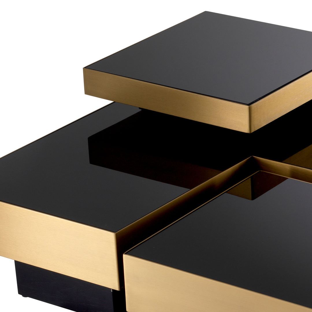 Eichholtz Salontafel Nio Set of 4 Brushed Brass Black Glass