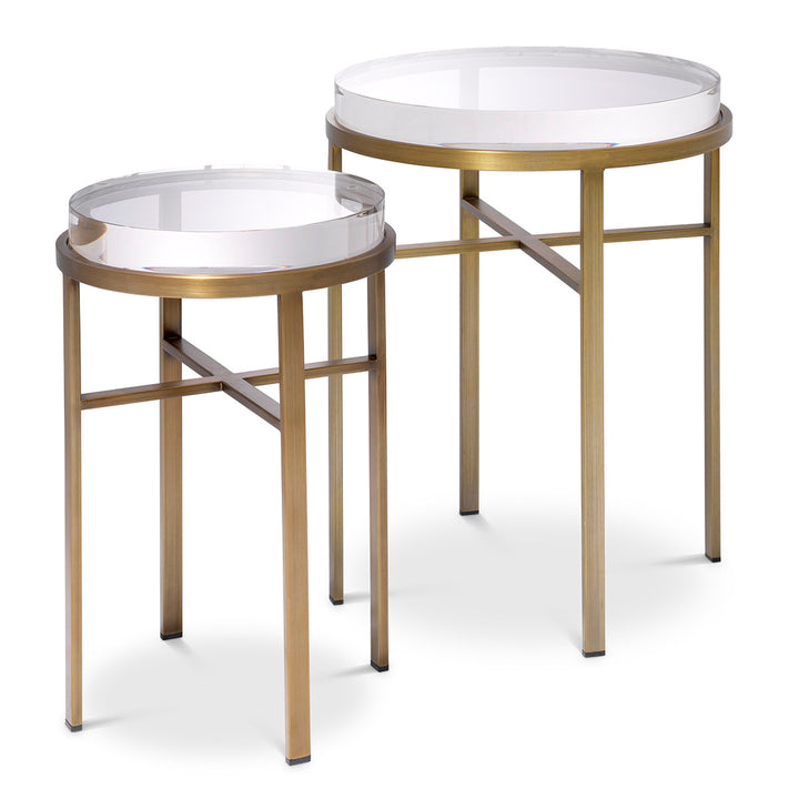 Eichholtz Bijzettafel Hoxton Set of 2 Brushed Brass Clear Glass
