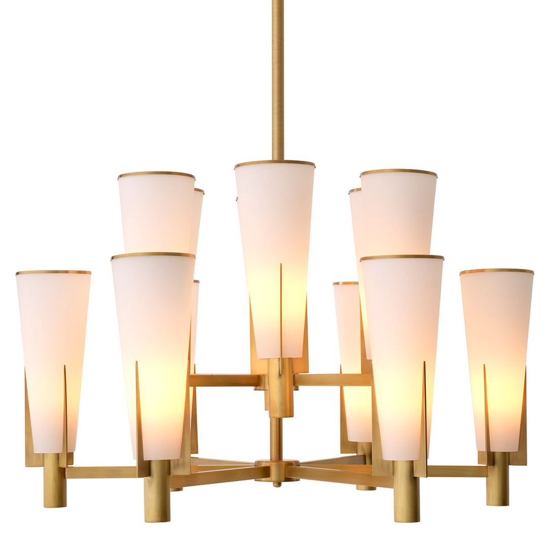 Eichholtz Chandelier Dino Double Antique Brass White Glass