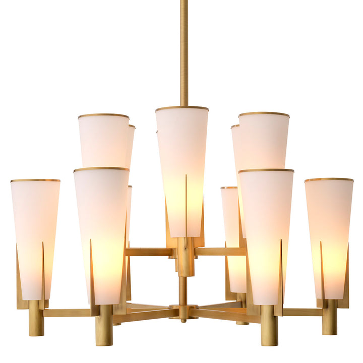 Eichholtz Chandelier Dino Double Antique Brass White Glass