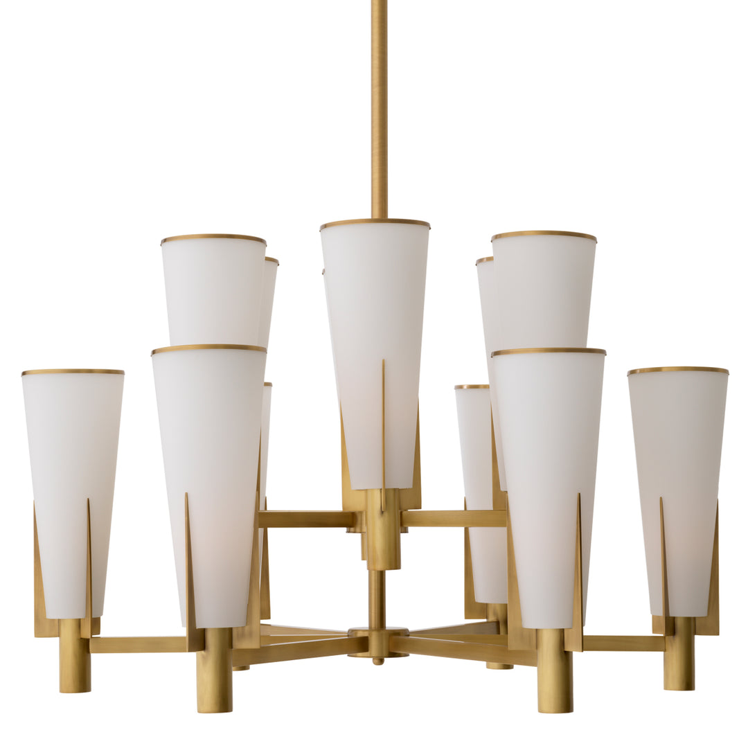Eichholtz Chandelier Dino Double Antique Brass White Glass