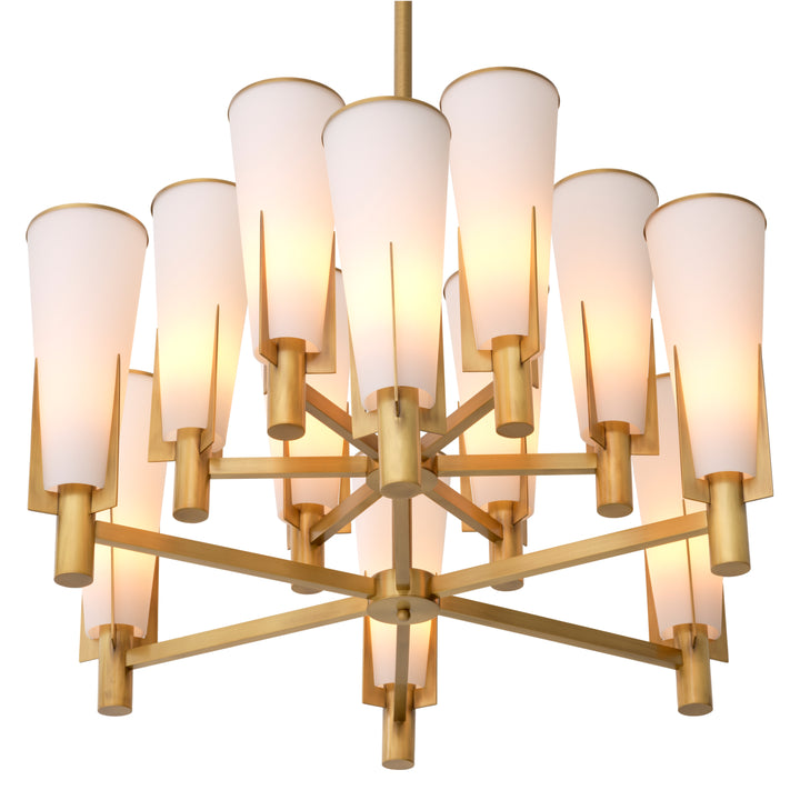 Eichholtz Chandelier Dino Double Antique Brass White Glass