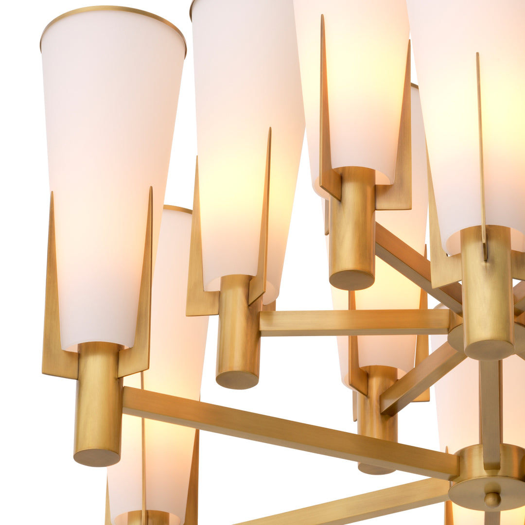 Eichholtz Chandelier Dino Double Antique Brass White Glass