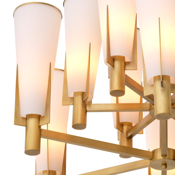 Eichholtz Chandelier Dino Double Antique Brass White Glass