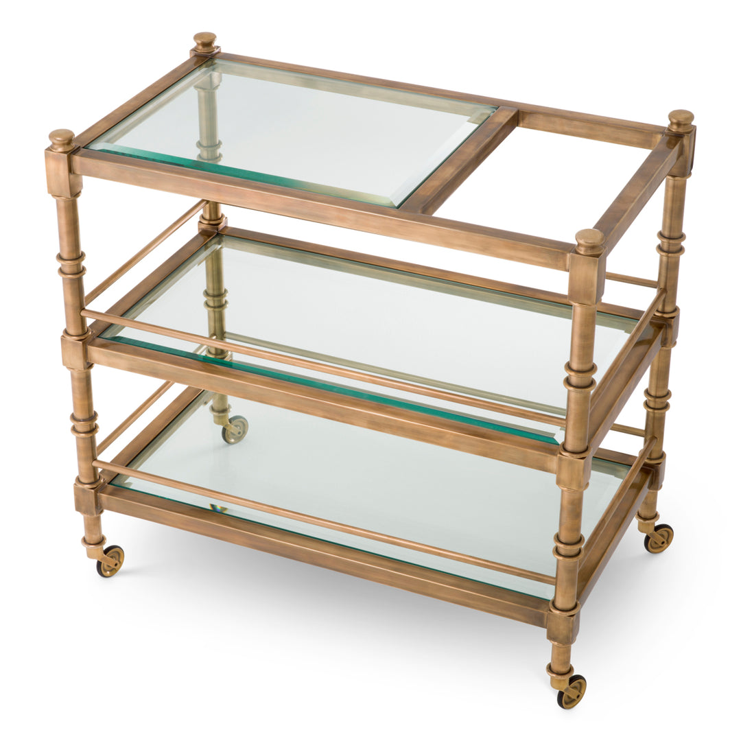 Eichholtz Serveerwagen Alexia Vintage Brass Clear Glass