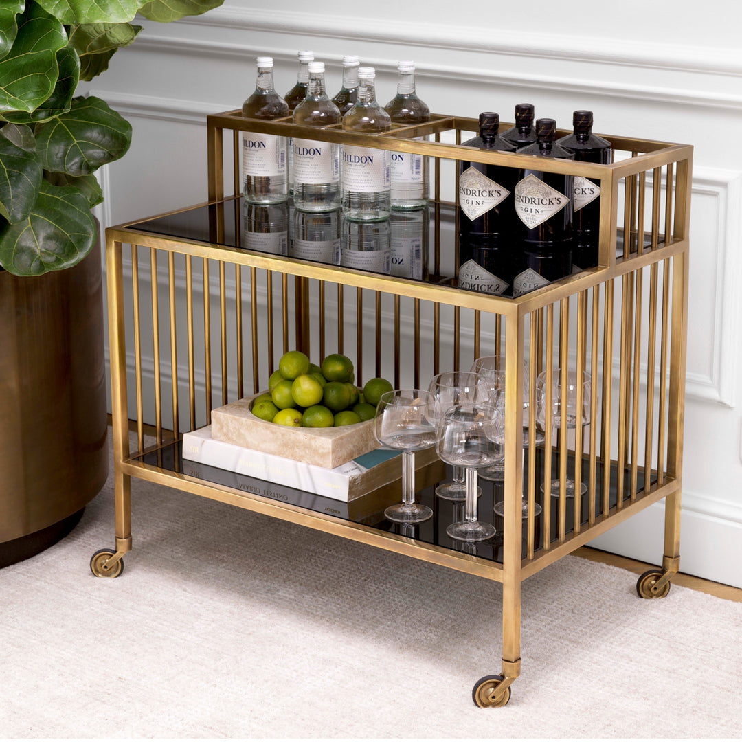 Eichholtz Trolley Rutherford Vintage Brass Smoke Glass