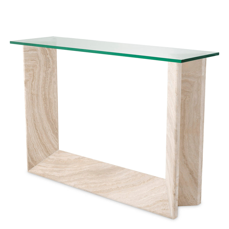 Eichholtz Consoletafel Fortuna Travertine Clear Glass