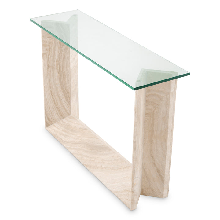 Eichholtz Consoletafel Fortuna Travertine Clear Glass