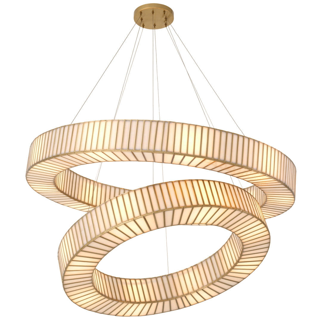 Eichholtz Chandelier Monari Antique Brass White Glass