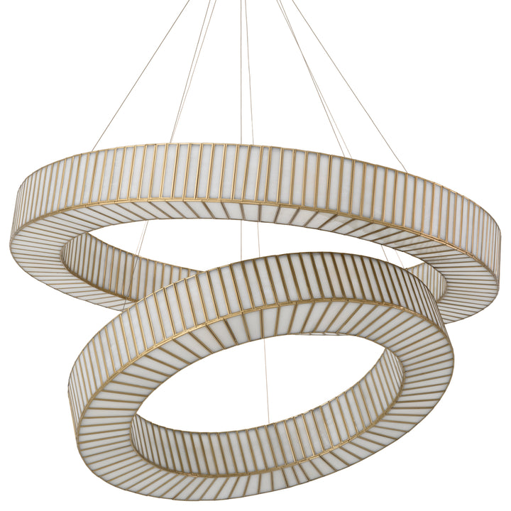 Eichholtz Chandelier Monari Antique Brass White Glass