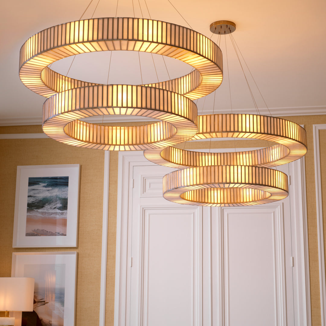 Eichholtz Chandelier Monari Antique Brass White Glass