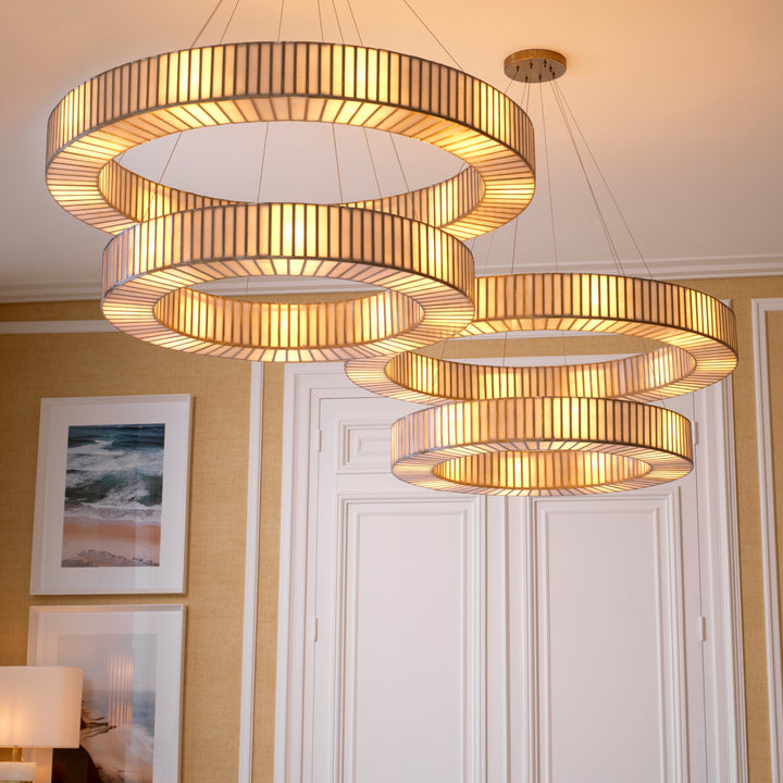 Eichholtz Chandelier Monari Antique Brass White Glass