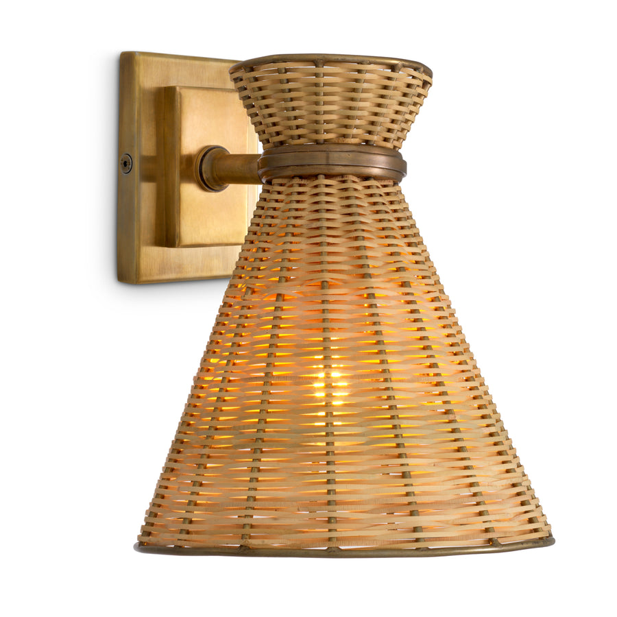 Eichholtz Wandlamp Kon Tiki Vintage Messing Rotan – afbeelding 1