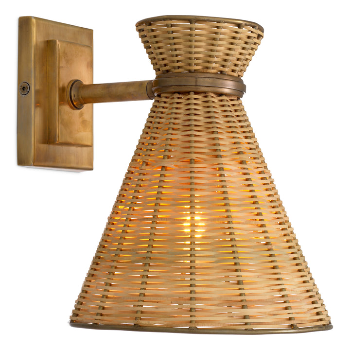 Eichholtz Wandlamp Kon Tiki Vintage Messing Rotan – afbeelding 3