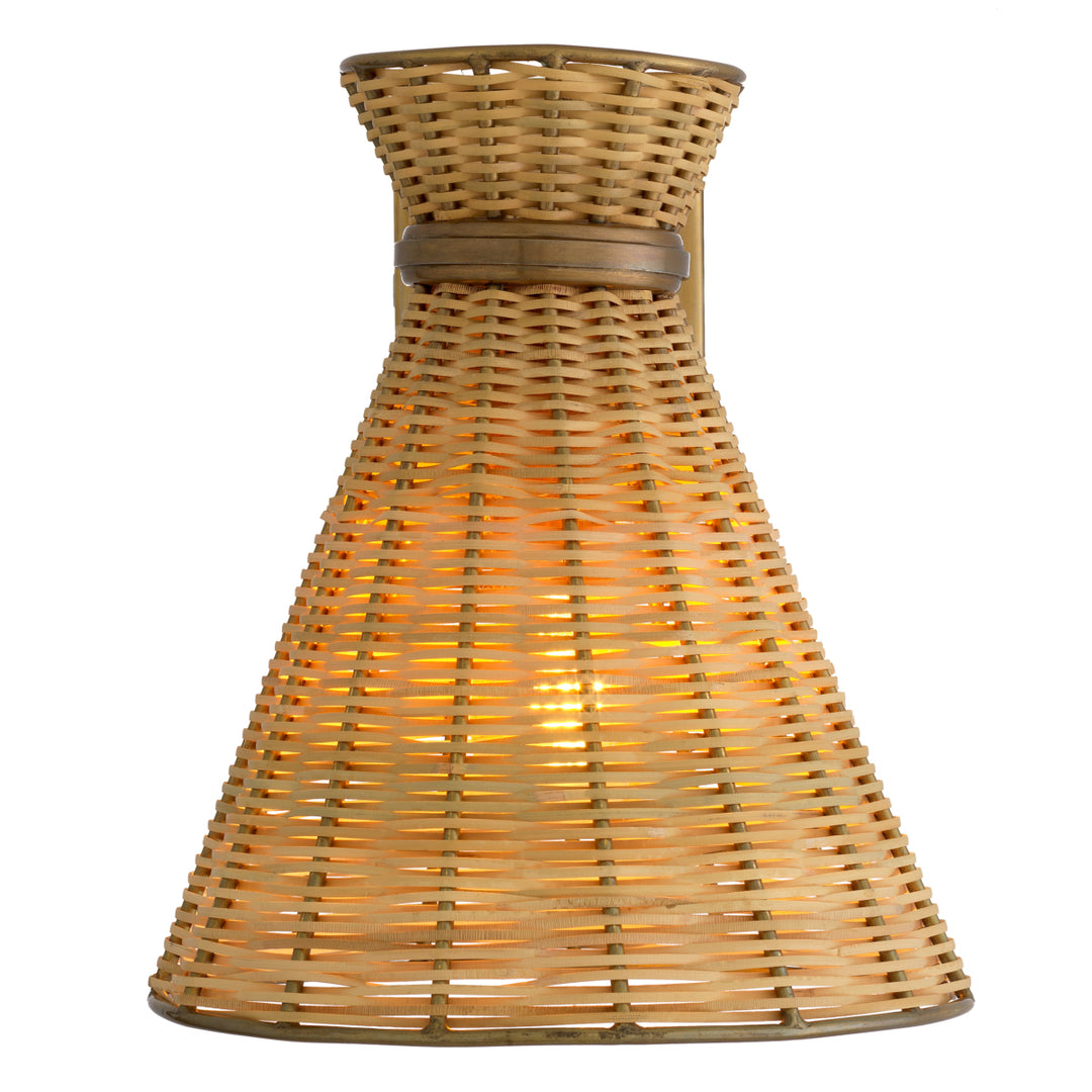Eichholtz Wandlamp Kon Tiki Vintage Messing Rotan – afbeelding 5