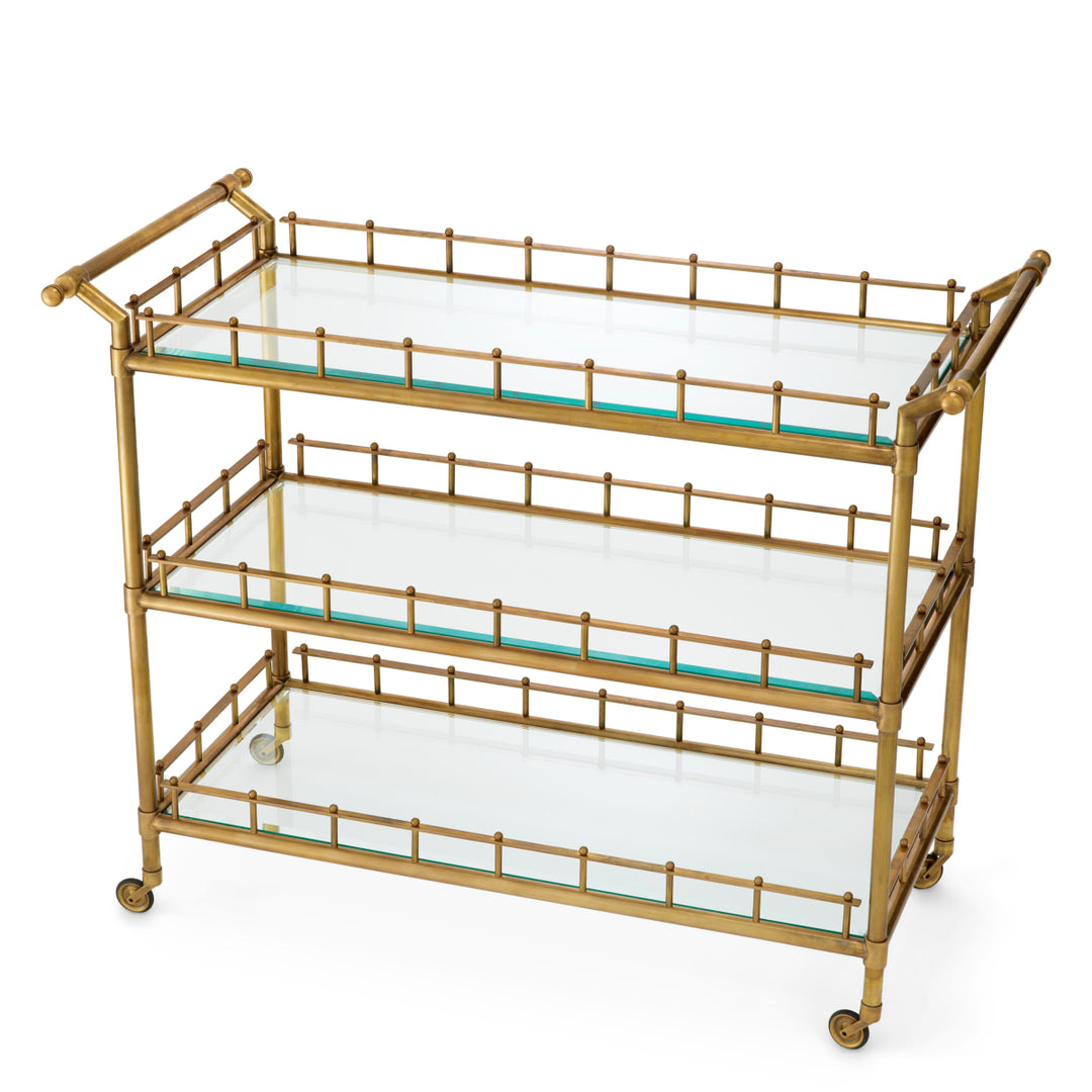 Eichholtz Serveerwagen Scarlett L Vintage Brass Clear Glass