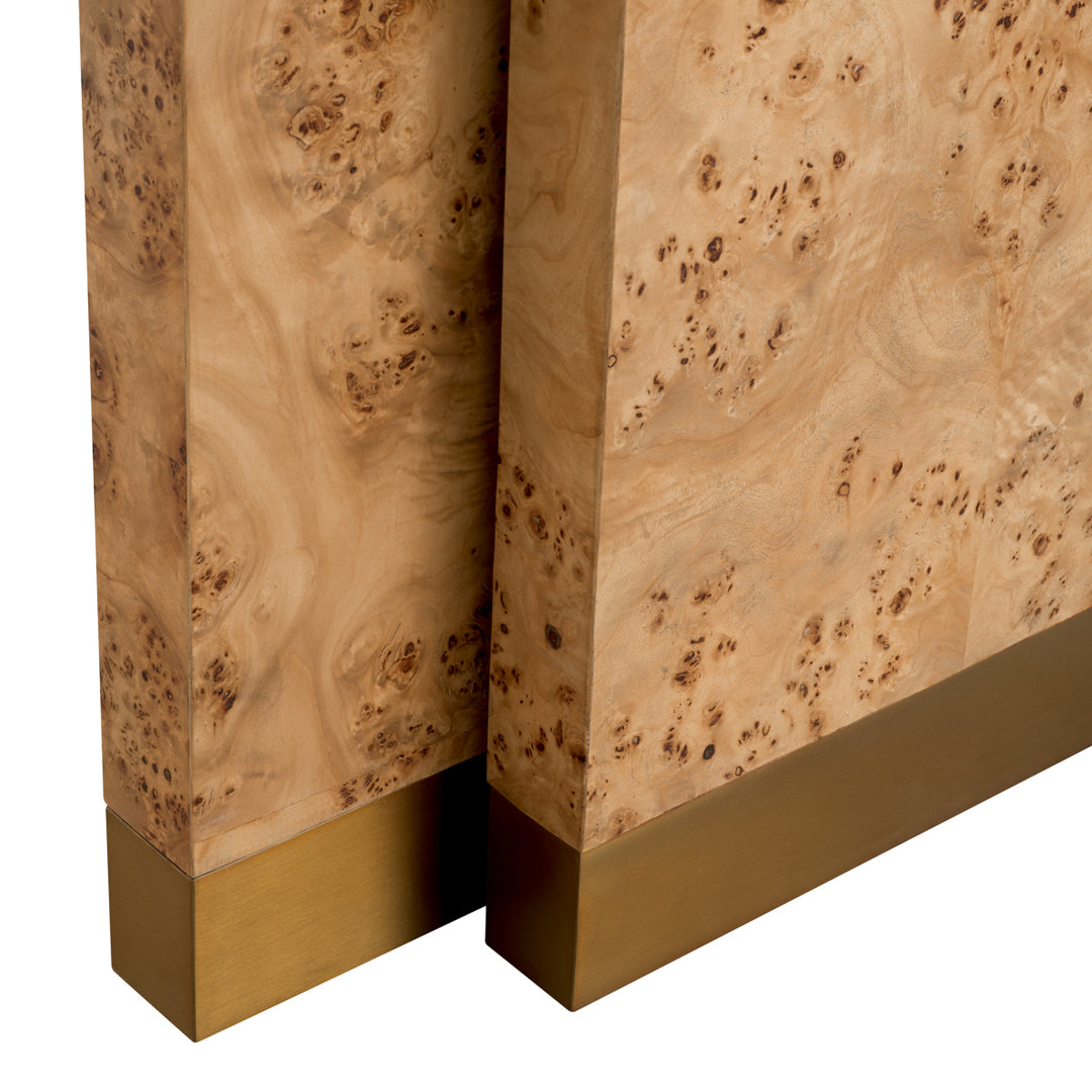 Eichholtz Consoletafel Quinton Set of 2 Light Brown Mappa Burl Antique Brass