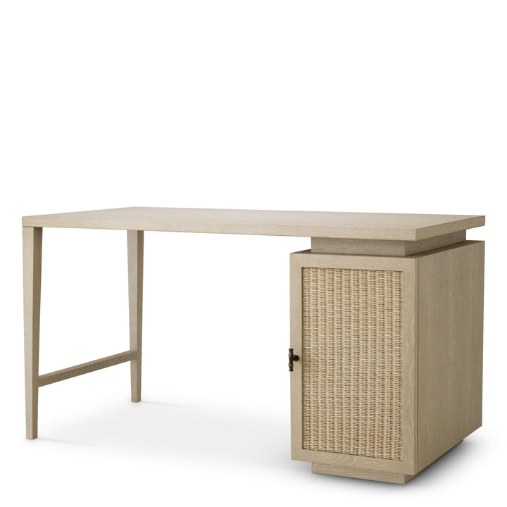 Eichholtz Bureau Borchard Washed Oak Woven Rattan Bronze