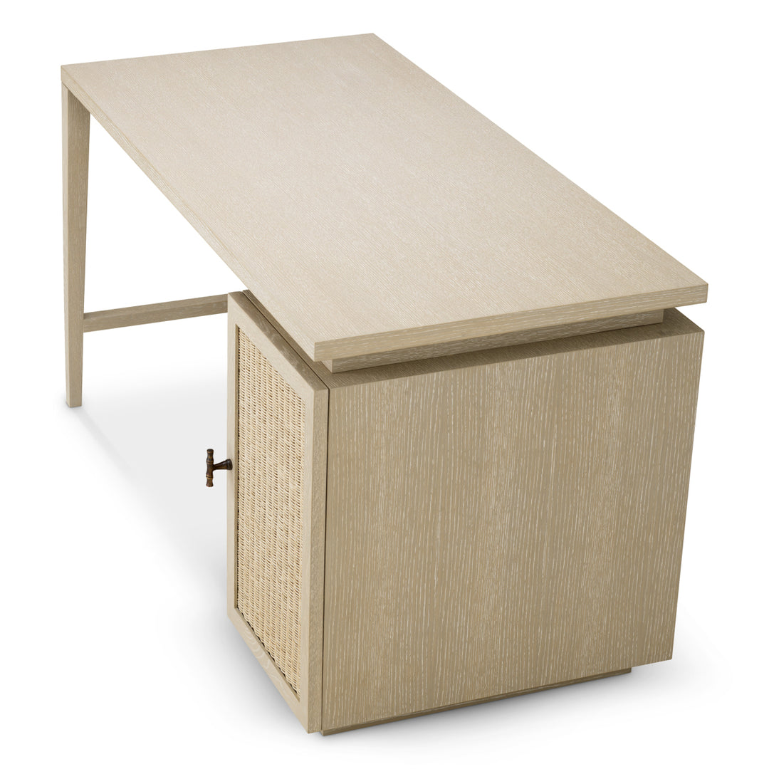 Eichholtz Bureau Borchard Washed Oak Woven Rattan Bronze