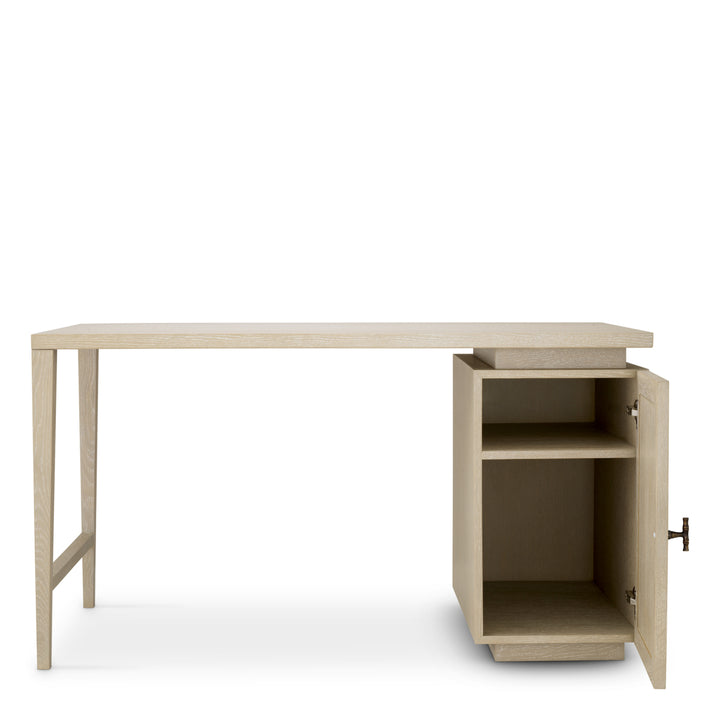 Eichholtz Bureau Borchard Washed Oak Woven Rattan Bronze
