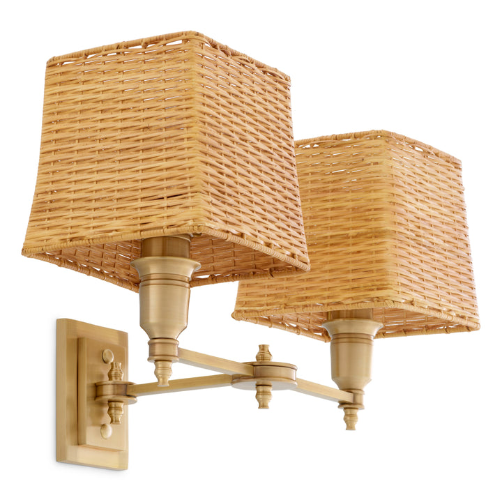 Eichholtz Wandlamp Lexington Double Antiek Messing Rotan – afbeelding 3