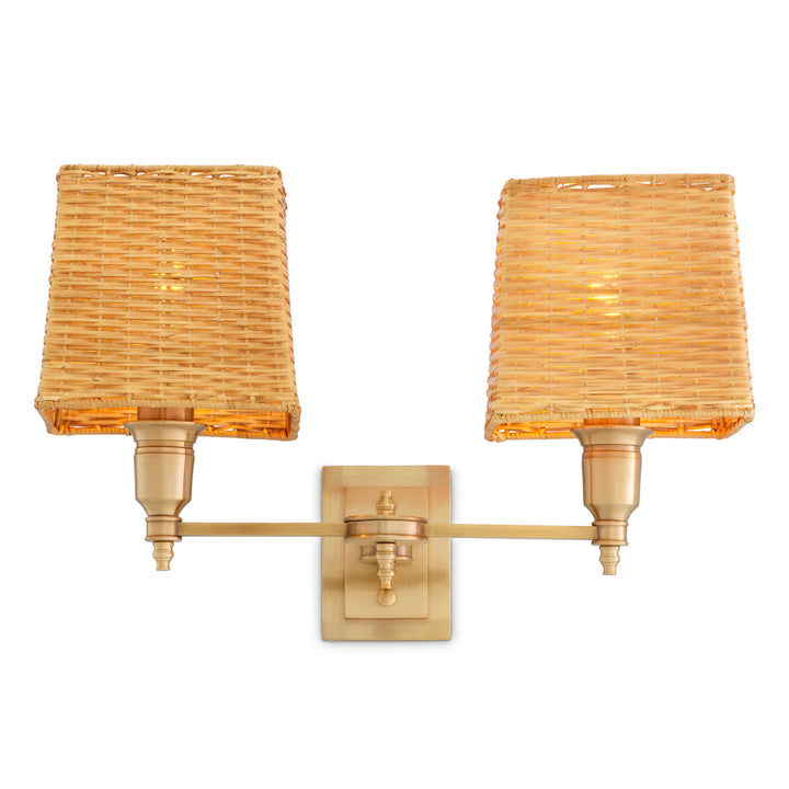 Eichholtz Wandlamp Lexington Double Antiek Messing Rotan – afbeelding 4