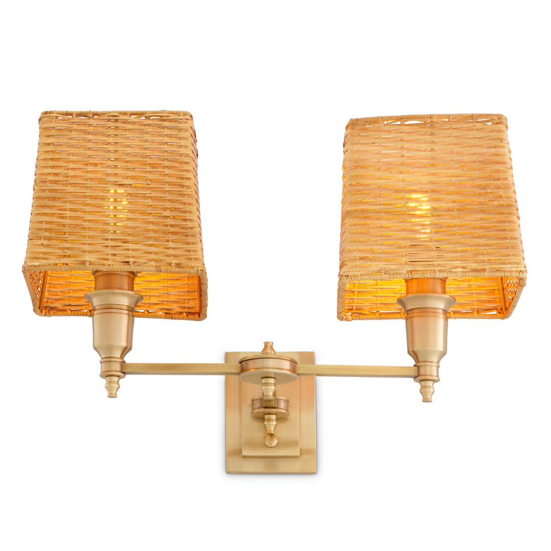 Eichholtz Wandlamp Lexington Double Antiek Messing Rotan – afbeelding 6