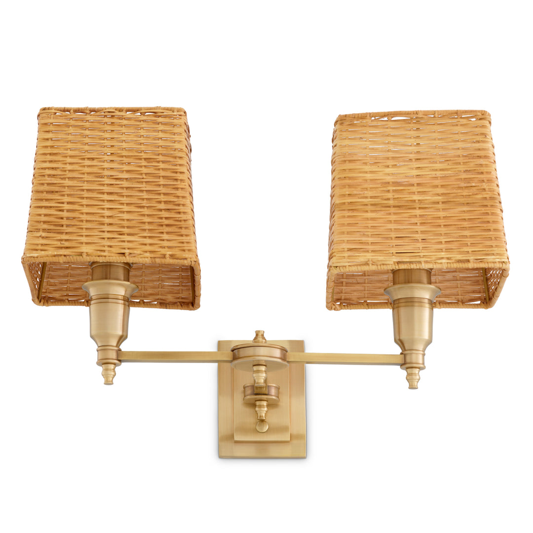 Eichholtz Wandlamp Lexington Double Antiek Messing Rotan – afbeelding 7