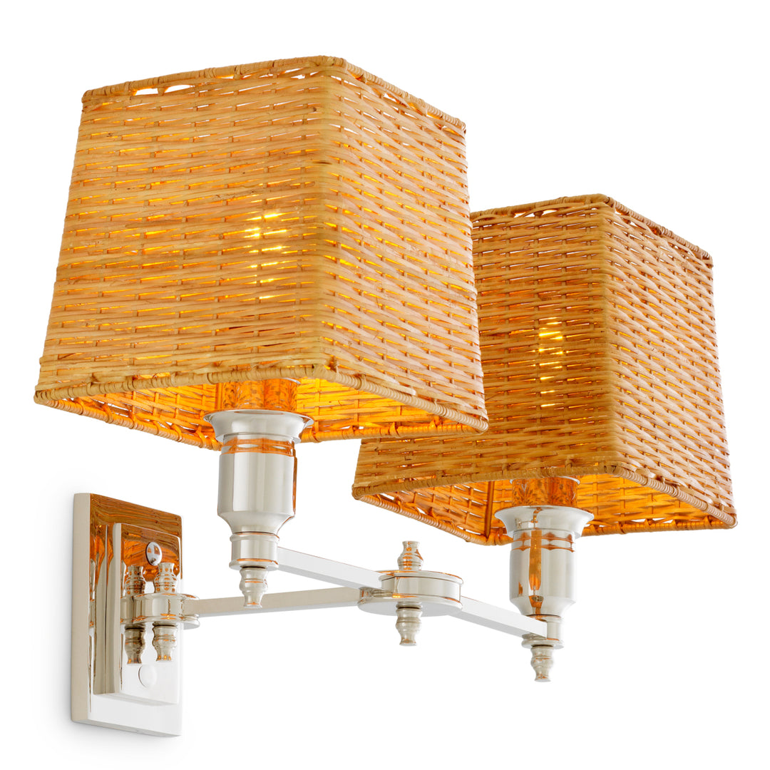 Eichholtz Wandlamp Lexington Double Nikkel Rotan – afbeelding 1