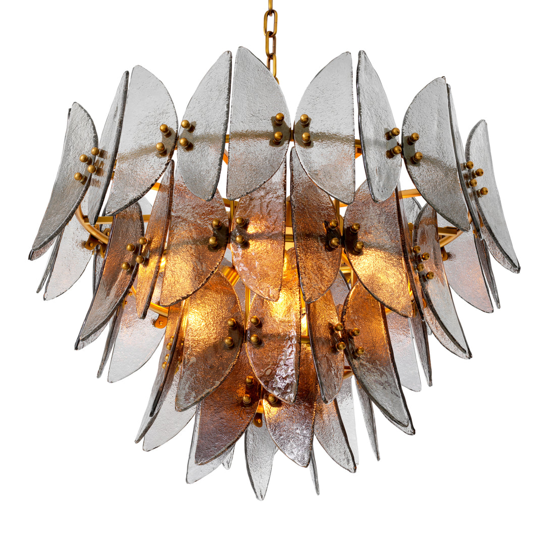 Eichholtz Chandelier Brooks Antique Brass Light Smoke Glass