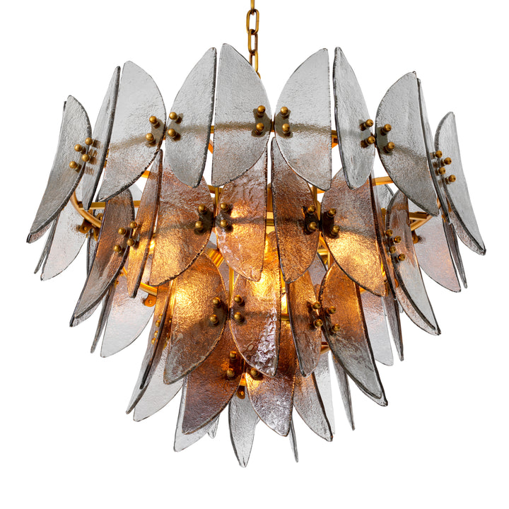 Eichholtz Chandelier Brooks Antique Brass Light Smoke Glass