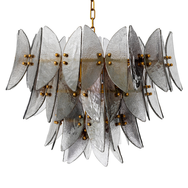 Eichholtz Chandelier Brooks Antique Brass Light Smoke Glass
