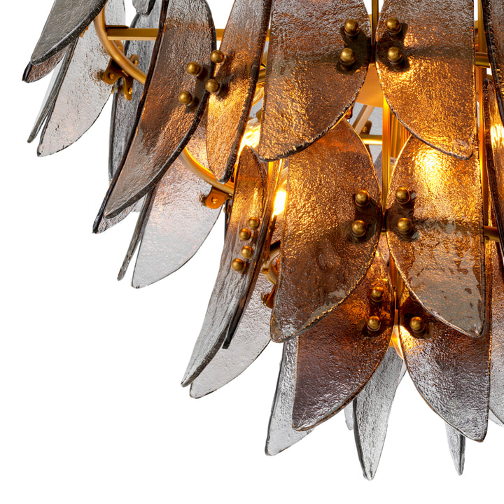 Eichholtz Chandelier Brooks Antique Brass Light Smoke Glass