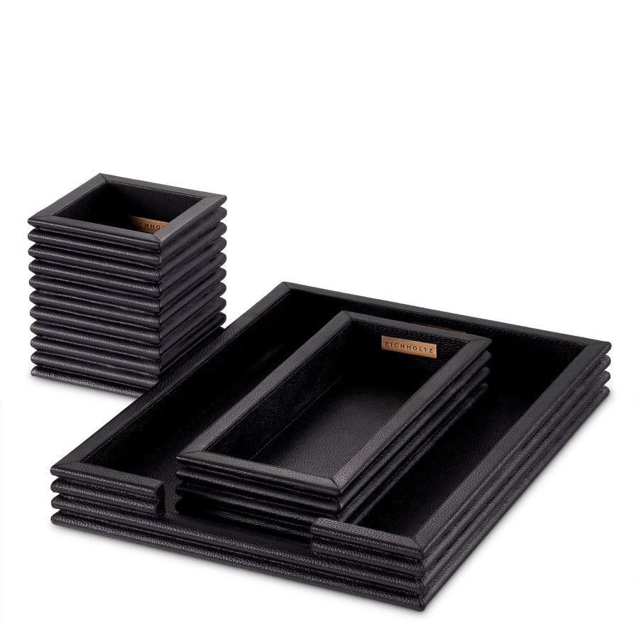 Eichholtz Bureauset Elvane Set van 3 Zwart leer – afbeelding 1