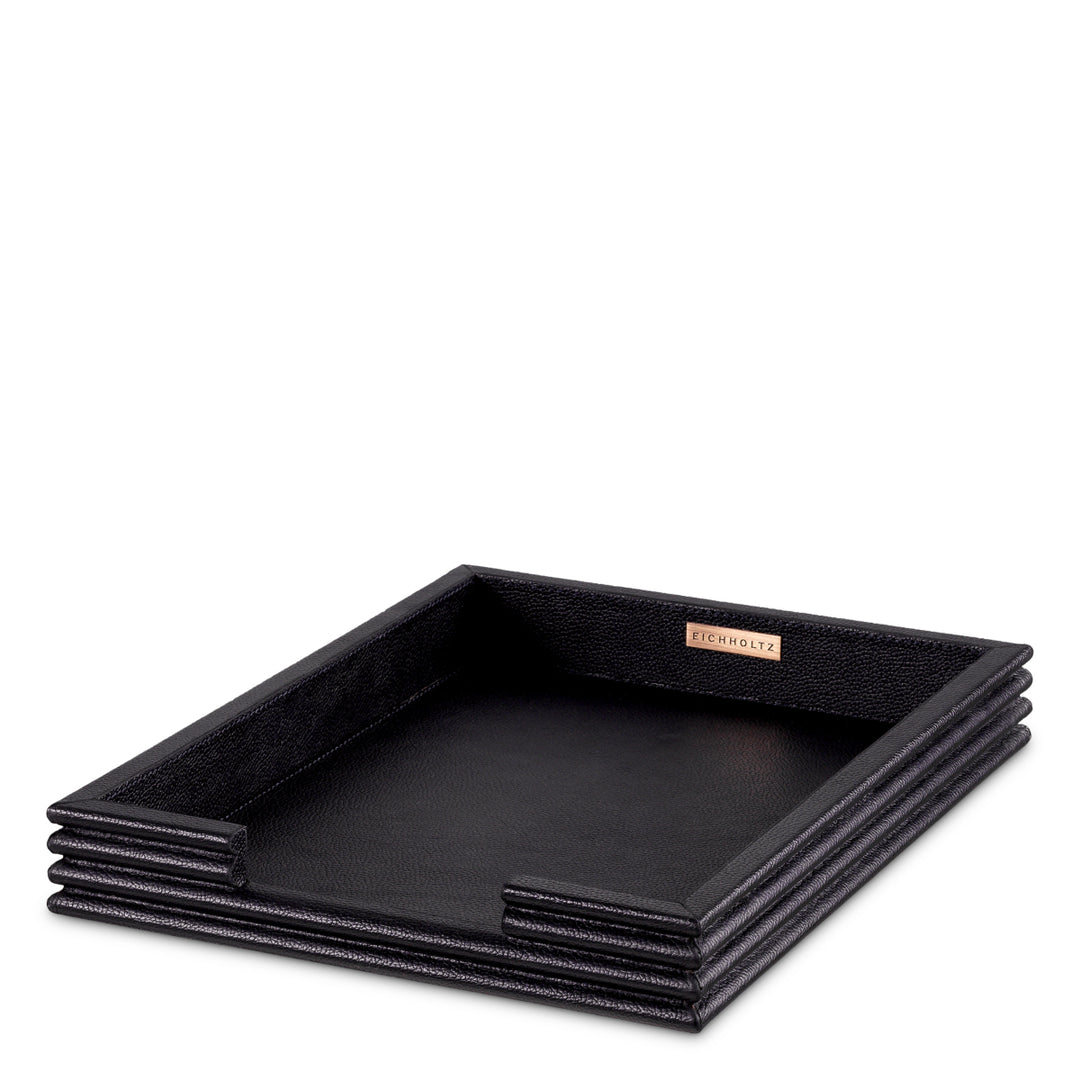 Eichholtz Bureauset Elvane Set van 3 Zwart leer – afbeelding 3