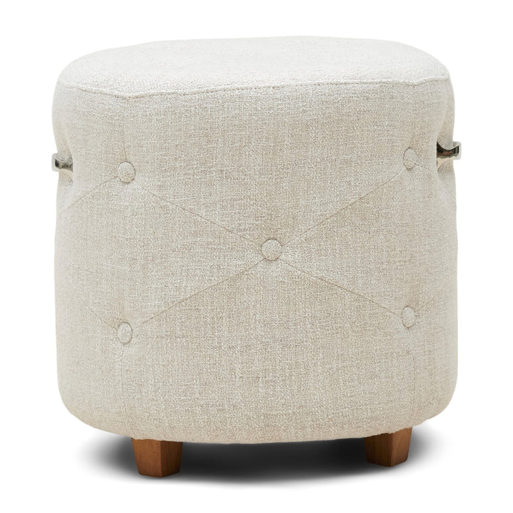 Bowery Footstool; Rich Tweed Antique White