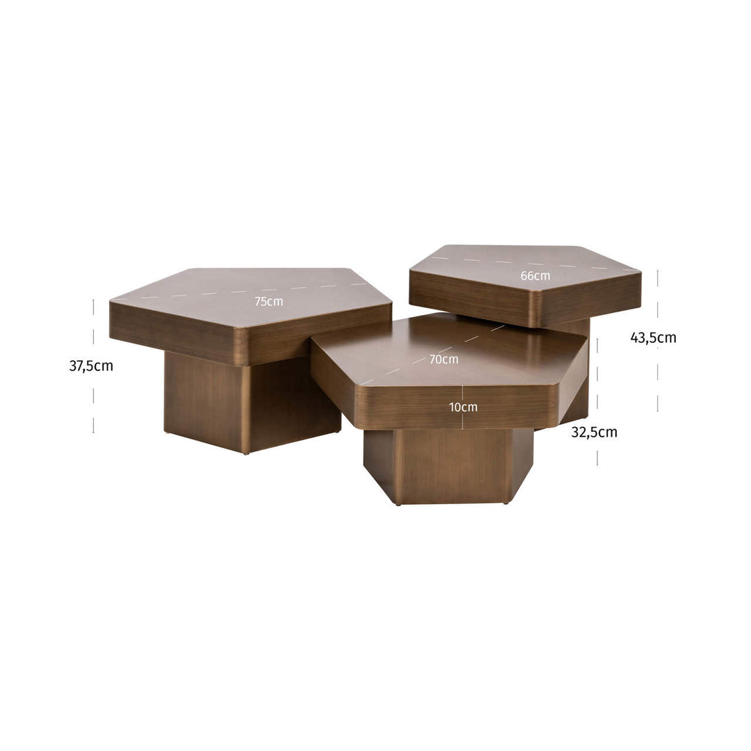 Coffee table Hexa brushed gold (Set of 3)